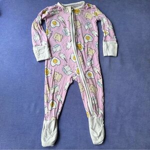 Little Sleepies Pink and White Footies One Piece Pink Breakfast Buddies Eggs
